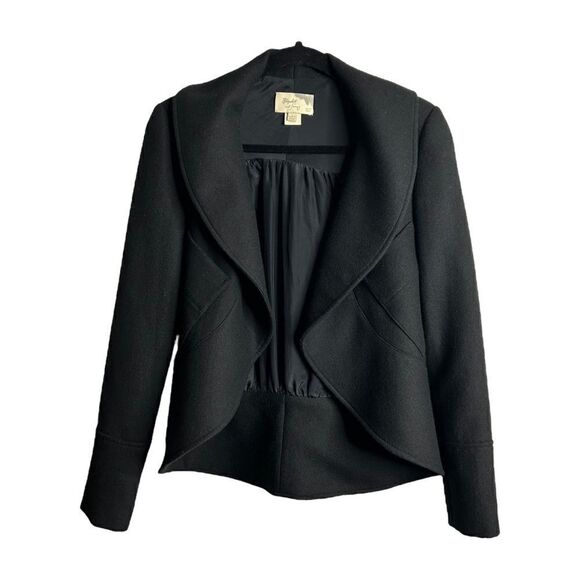 ELIZABETH and Jainey Wool Black Blazer Silk Lined Pockets Open Front Womens XS - Picture 1 of 10
